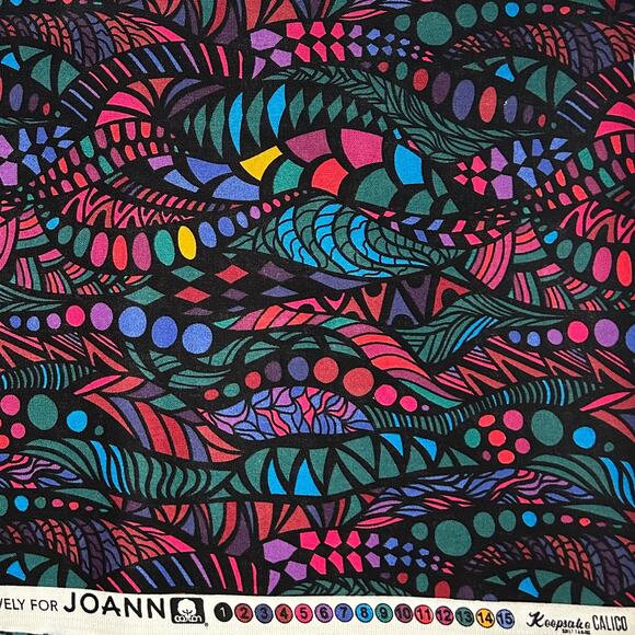 Multicolor Zentangle Print by Keepsake Calico Cotton Fabric - 1 Yard - Red, Blue - Picture 2 of 6